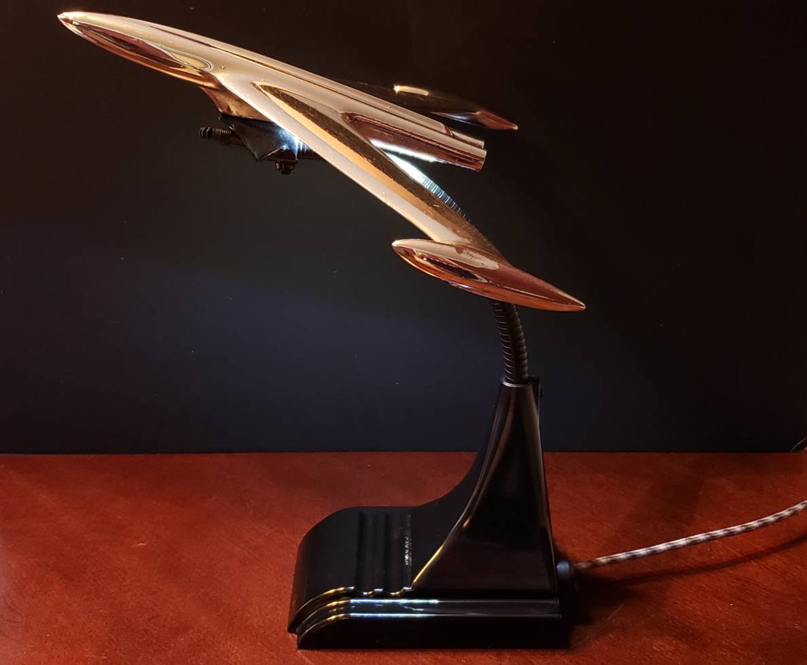 Rocket Plane Lamp made from car hood ornament
