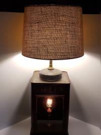Vintage Repurposed Tin Table Lamp, Old Grain Storage Bin, Dual Light, Shadow Box