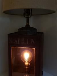 Vintage Repurposed Tin Table Lamp, Old Grain Storage Bin, Dual Light, Shadow Box