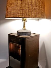 Vintage Repurposed Tin Table Lamp, Old Grain Storage Bin, Dual Light, Shadow Box