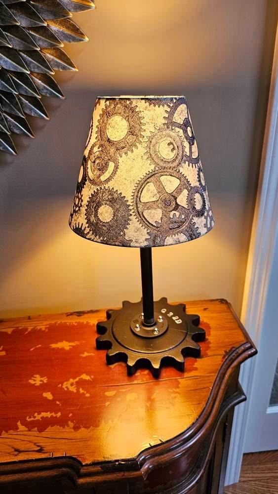 Upcycled Vintage Gear Lamp; Industrial, Steampunk look.