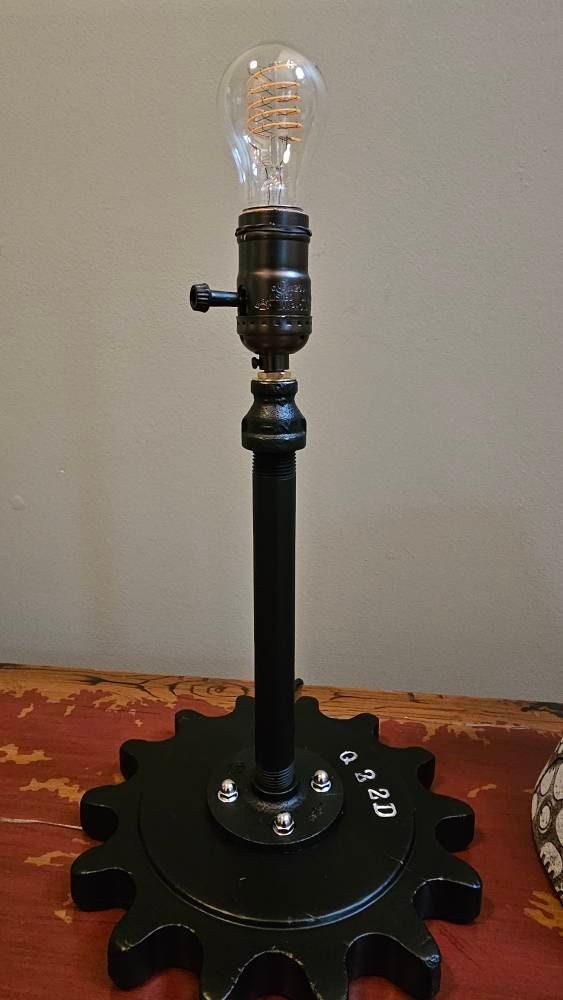 Upcycled Vintage Gear Lamp; Industrial, Steampunk look.