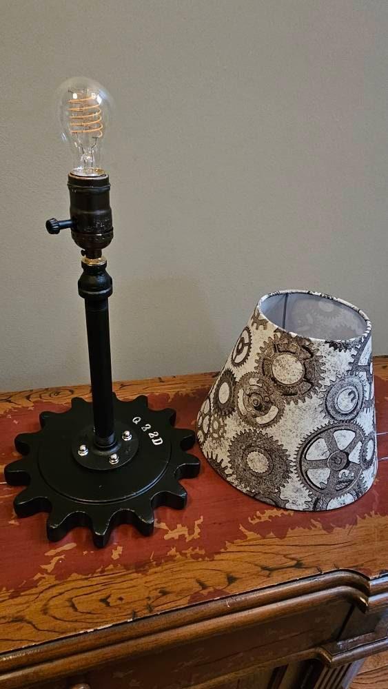 Upcycled Vintage Gear Lamp; Industrial, Steampunk look.