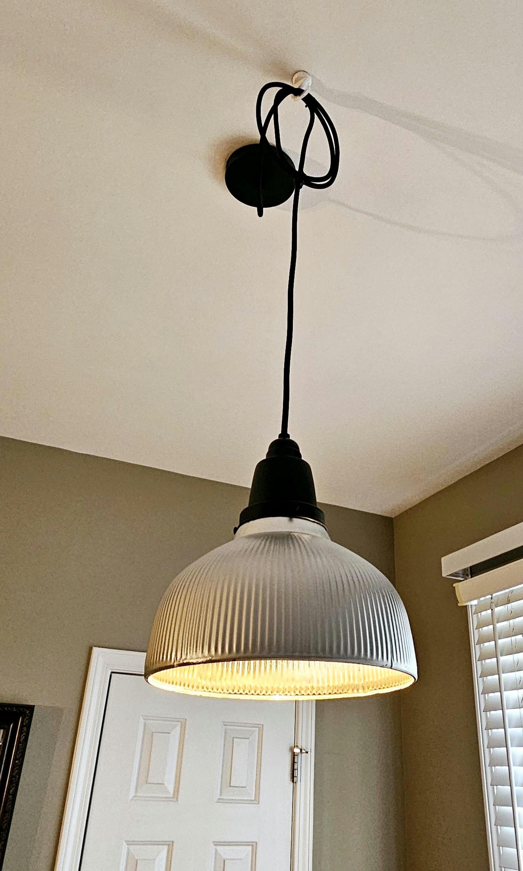 Vintage Factory Prismatic Glass Pendant Light