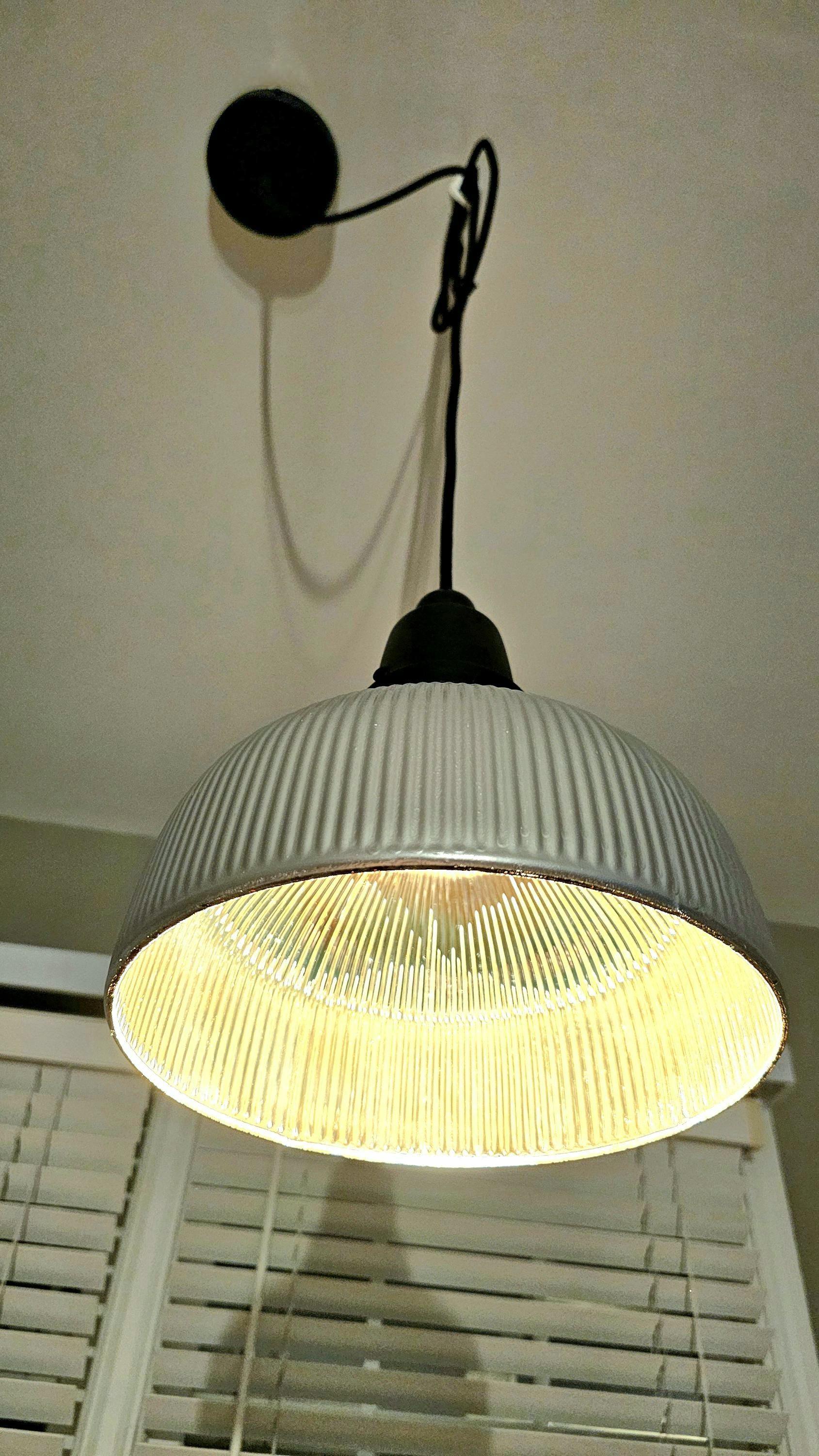 Vintage Factory Prismatic Glass Pendant Light