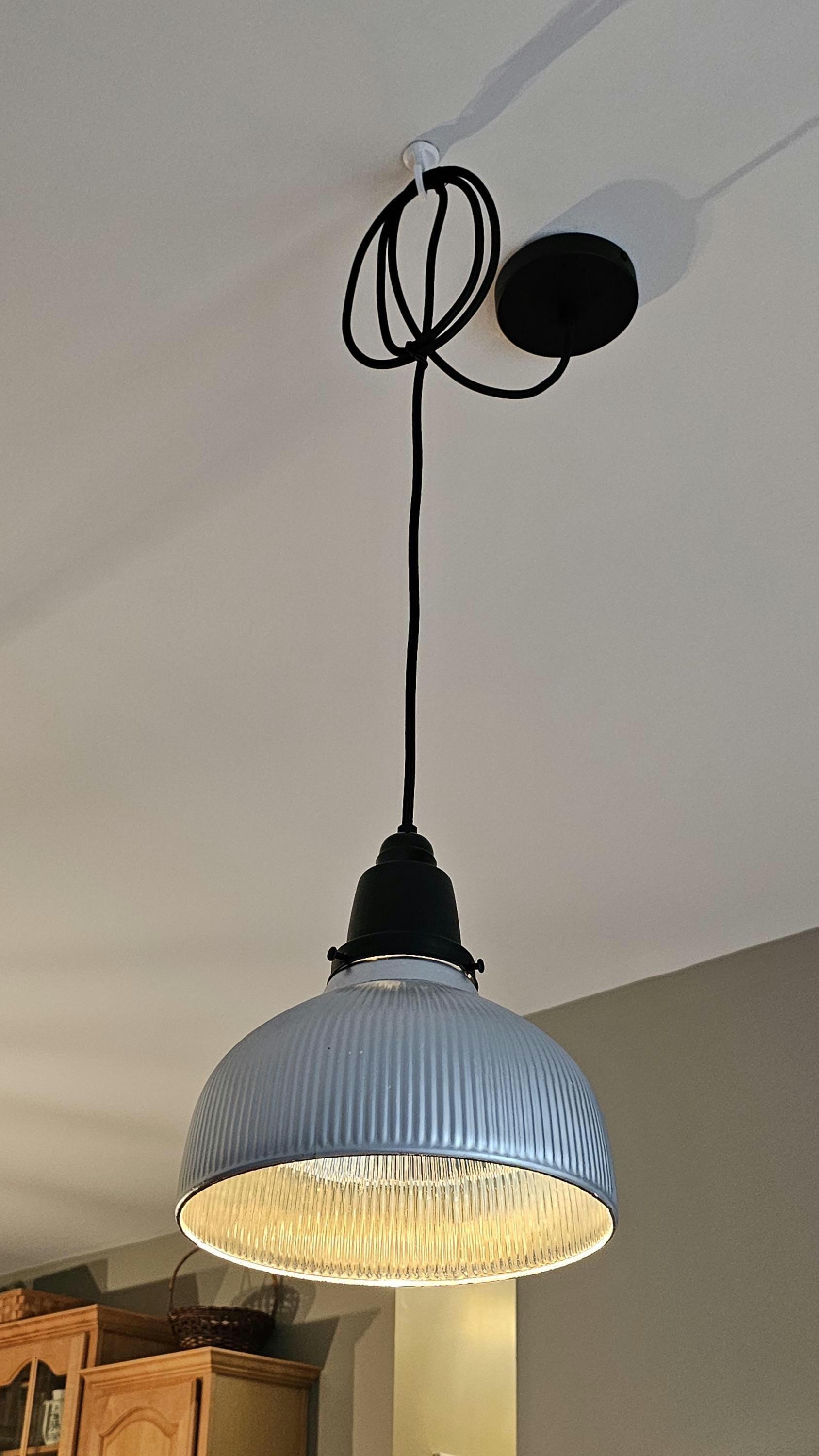 Vintage Factory Prismatic Glass Pendant Light