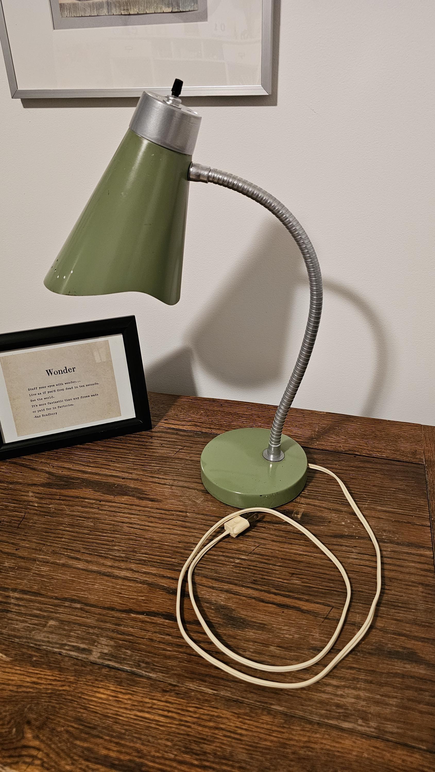 Mid Century Modern Atomic Green Desk Lamp 1960s